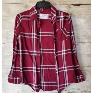 Justice Burgandy Plaid Button Up Shirt - EUC